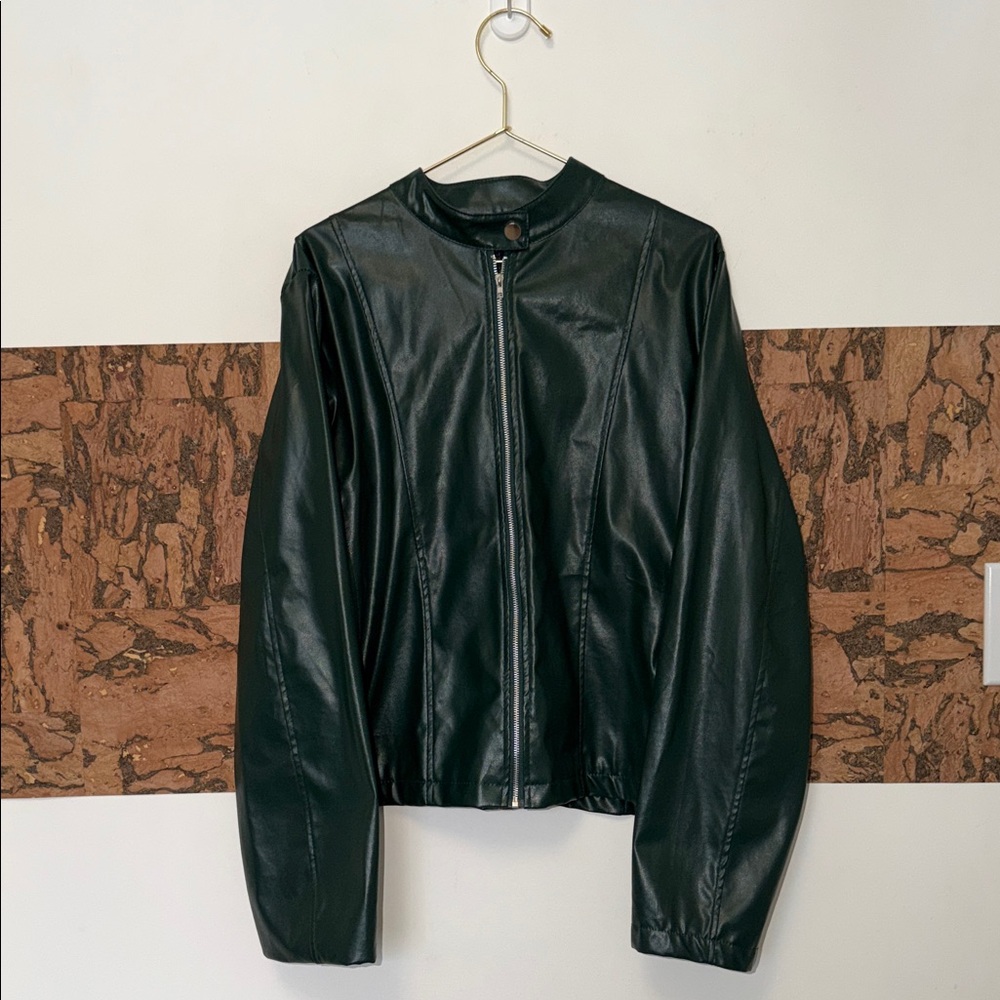 Black Faux Leather Zip Moto Jacket - Women